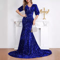 Abito da sera sexy con maniche medie, paillettes con coda, vestito da ballo elegante di Valstrend, dettaglio lucente e raffinato