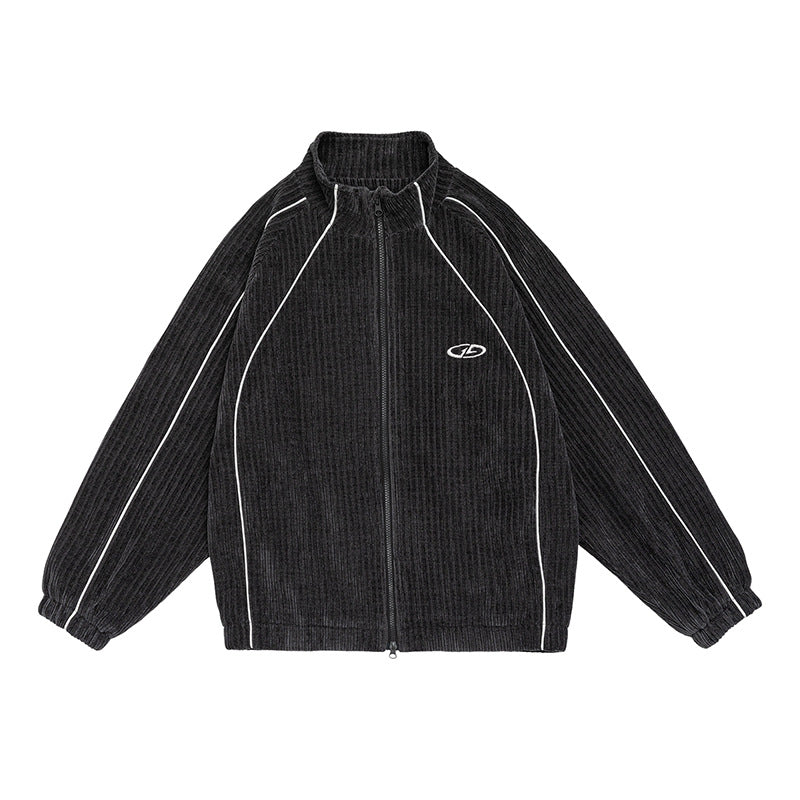 Cardigan giacca in ciniglia autunnale in stile retrò giapponese con colletto rialzato, marca Valstrend, colore a contrasto.