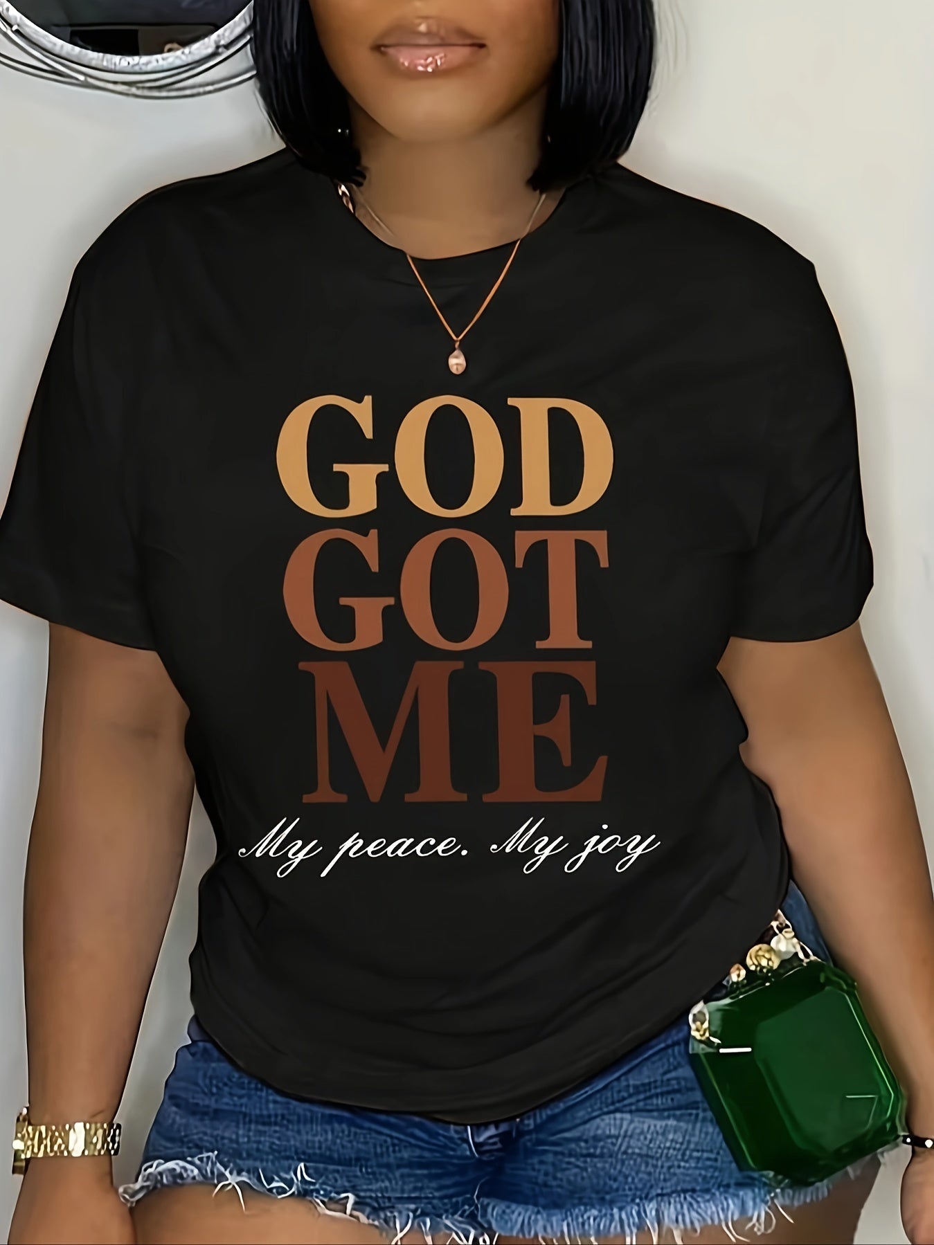 T-shirt donna Valstrend con stampa lettera, collo rotondo, maniche corte, ideale per primavera ed estate, abbigliamento casual femminile.