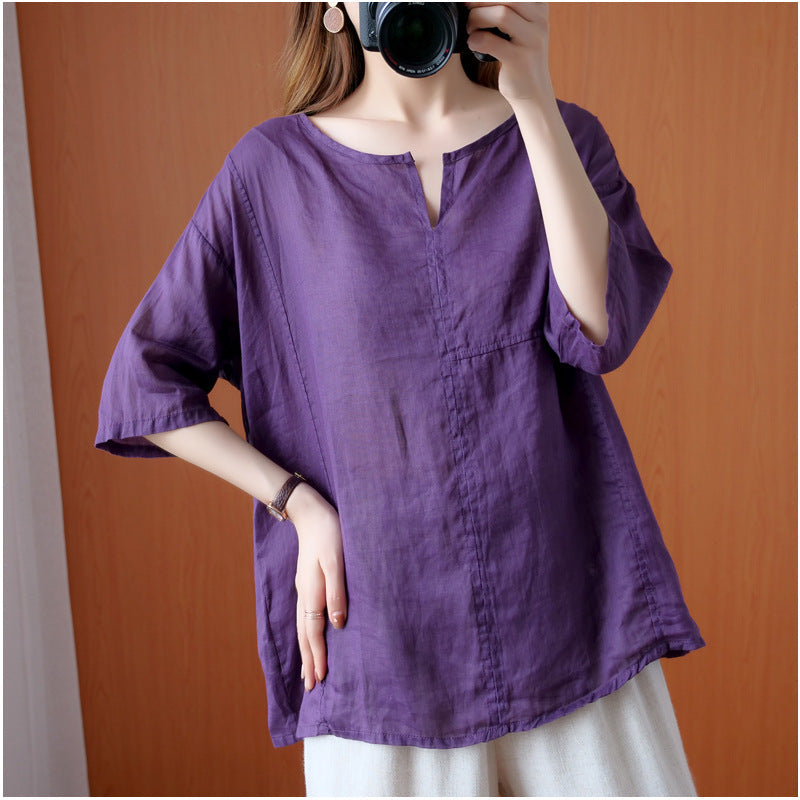 Women's V-neck Thin Shirt Artistic Retro Top
