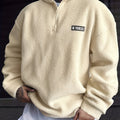 Men's Casual Fleece Hoodie - Solid Color, Long Sleeve with 1/4 Zip Detail, Machine Washable