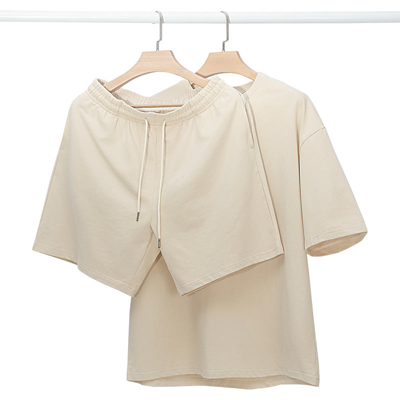Completo casual in cotone con T-shirt a maniche corte e shorts, set di due pezzi Valstrend, abbigliamento estivo comodo.
