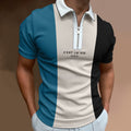 Maglietta polo da uomo Valstrend in cotone per l'estate, con zip e colori coordinati, stile sportivo e casual.