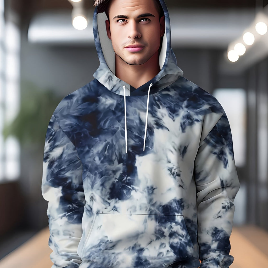 Felpa casual da uomo Valstrend con stampa geometrica, interno fleece, cappuccio con coulisse e tasca a marsupio.