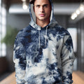 Felpa casual da uomo Valstrend con stampa geometrica, interno fleece, cappuccio con coulisse e tasca a marsupio.