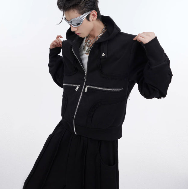 Deconstruct 3D Do Old Short Padded Shoulder Hoodie Red Tracksuit Jacket