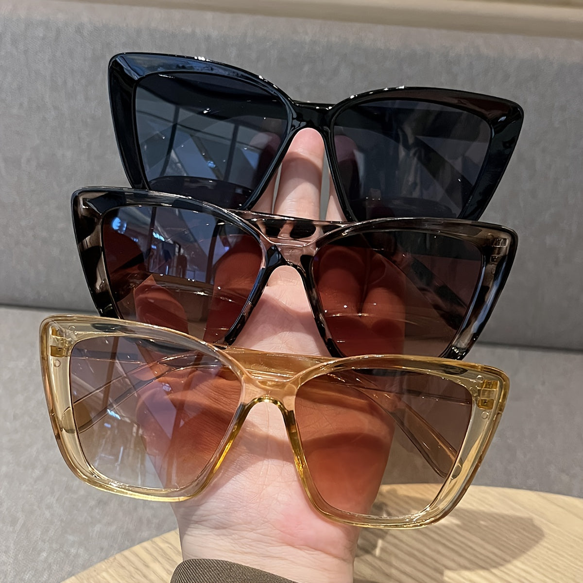 3pcs Women'S Cat Eye Glasses Set, Classic Color, Trendy European Style, Fashionable Small Face Large Airframe, PC Frame, Anti-Reflective Lens, Casual Decorative Eyewear