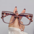 Y2K-Inspired Square Color Block Women's Glasses - Blue Light Blocking, Rainbow Spray Painted Frame with Metal Hinge & Cloth Included