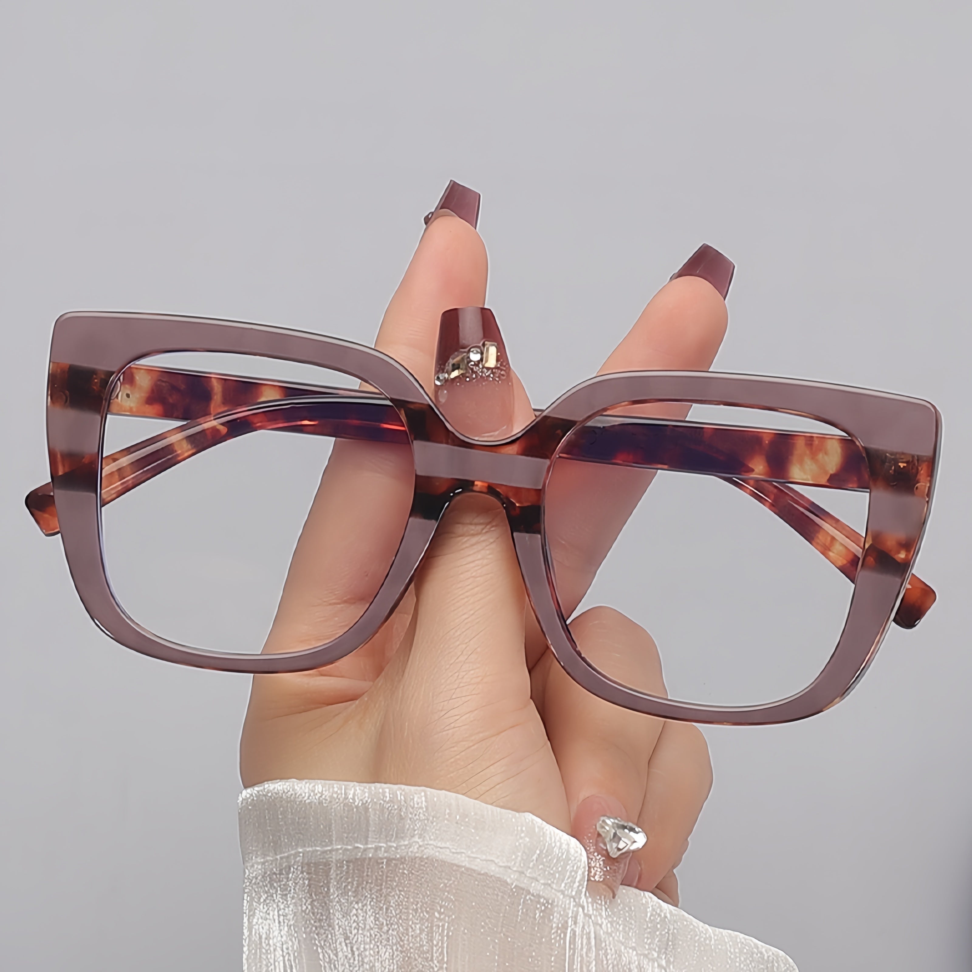 Y2K-Inspired Square Color Block Women's Glasses - Blue Light Blocking, Rainbow Spray Painted Frame with Metal Hinge & Cloth Included