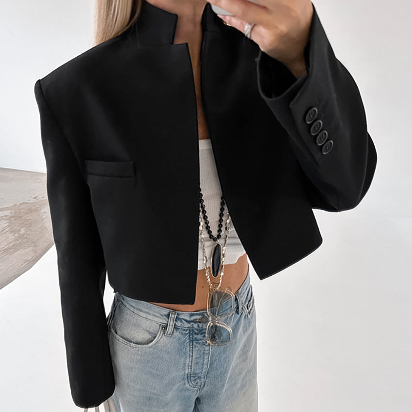 Giacca corta di moda a tinta unita Valstrend, stile elegante e casual, con dettagli di design in tessuto leggero e tinta unita.