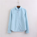 Camicia da donna Valstrend con ricamo a forma di cuore, tessuto oxford a maniche lunghe, stile elegante e casual.