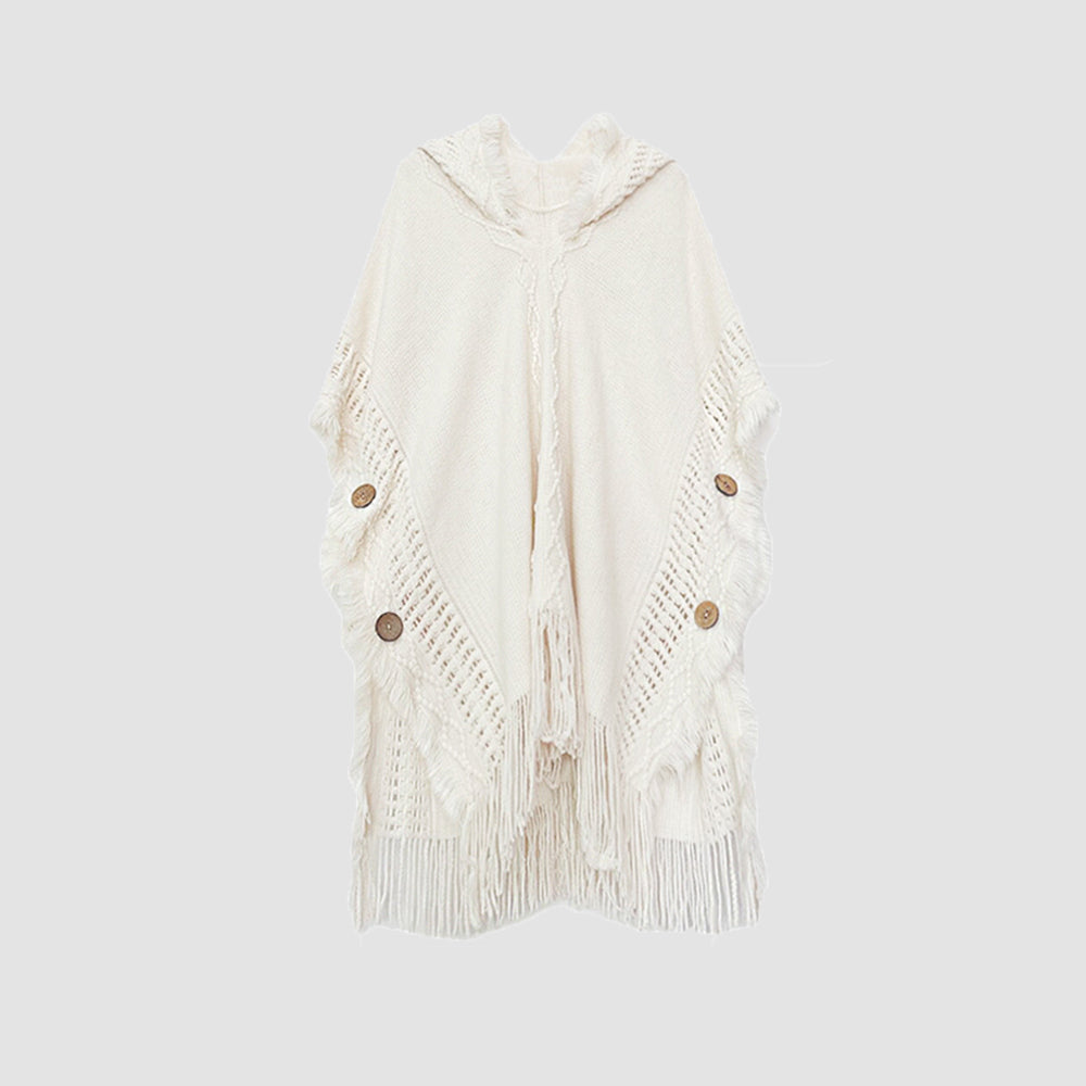 Sciarpa maglione con frange Valstrend, donna, cappotto crema bianco con stile avvolgente, morbido e caldo.