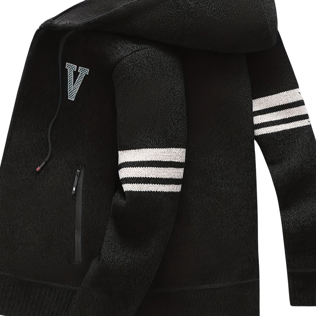 Cardigan in pile a righe da uomo Valstrend, con cappuccio, zip, tasche e vestibilità comoda, ideale per autunno e inverno outdoor.