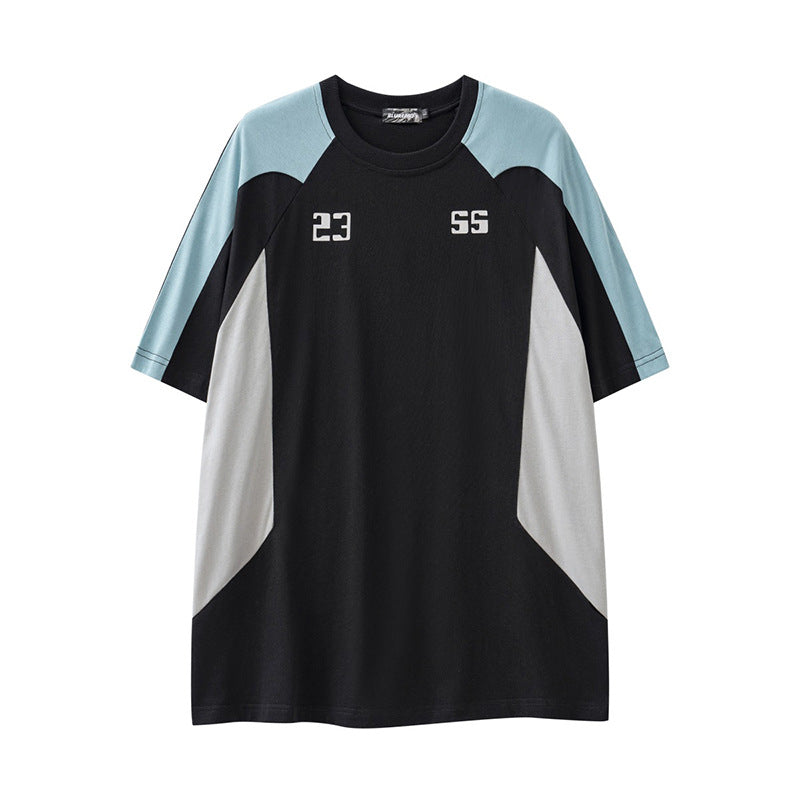 T-shirt con maniche corte e cuciture a contrasto, stile loose, per coppie, marca Valstrend, ideale come top casual.