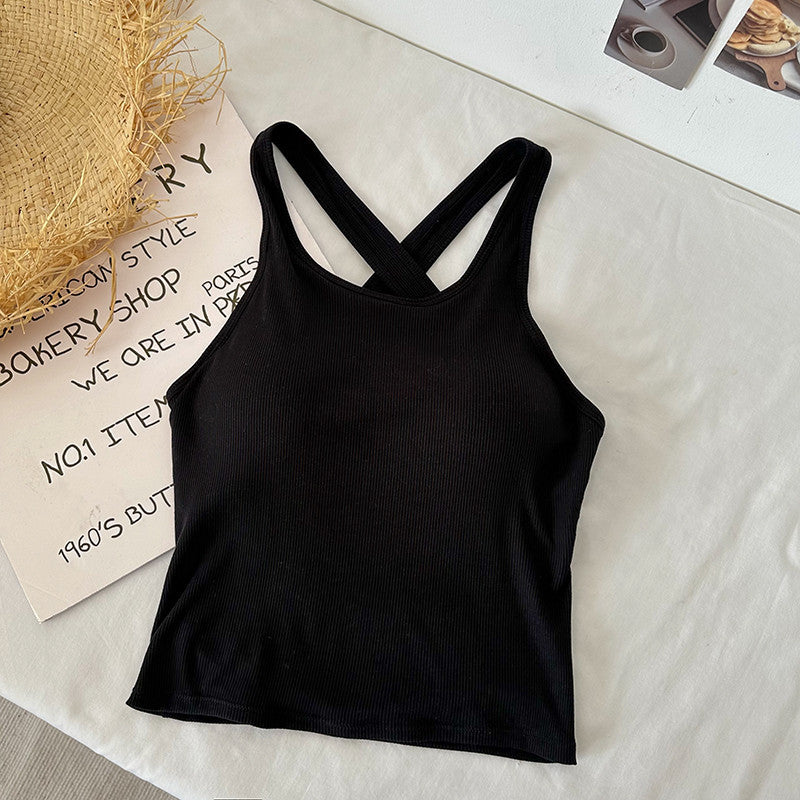 Senza maniche da donna Valstrend, gilet con schiena incrociata e coppa toracica, tessuto morbido e confortevole.