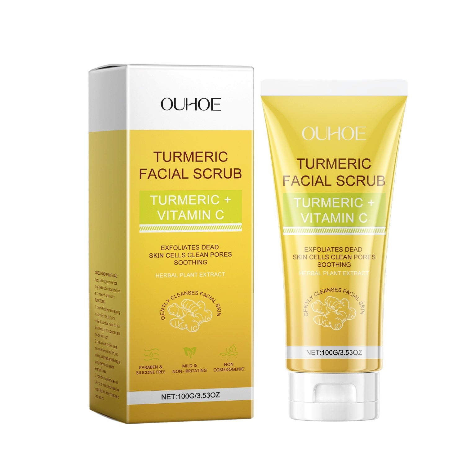 Scrub viso esfoliante alla curcuma Valstrend, crema naturale con pezzi di curcuma e texture cremosa per pelle luminosa e levigata