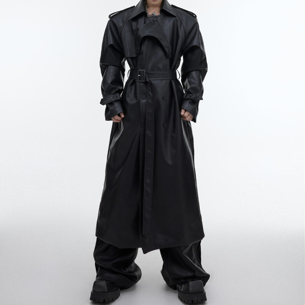 Giacca in pelle PU con spalle tridimensionali e design a spalline spesse, moda moderna, color nero, Valstrend.
