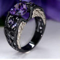 Anello da sposa Valstrend con cuore di rubino, design elegante in oro nero, diamante e forma a cuore, per proposta di matrimonio.