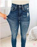 Jeans skinny elasticizzati per donna taglia comoda, modello a vita alta, marchio Valstrend shop.