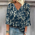 Blusa casual donna Valstrend con scollo a V, stampa colorata e vestibilità ampia, tessuto morbido e comodo.