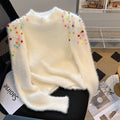 Maglione corto spesso con maniche lunghe in pelliccia di visone donna, stile elegante e caldo, marca Valstrend.
