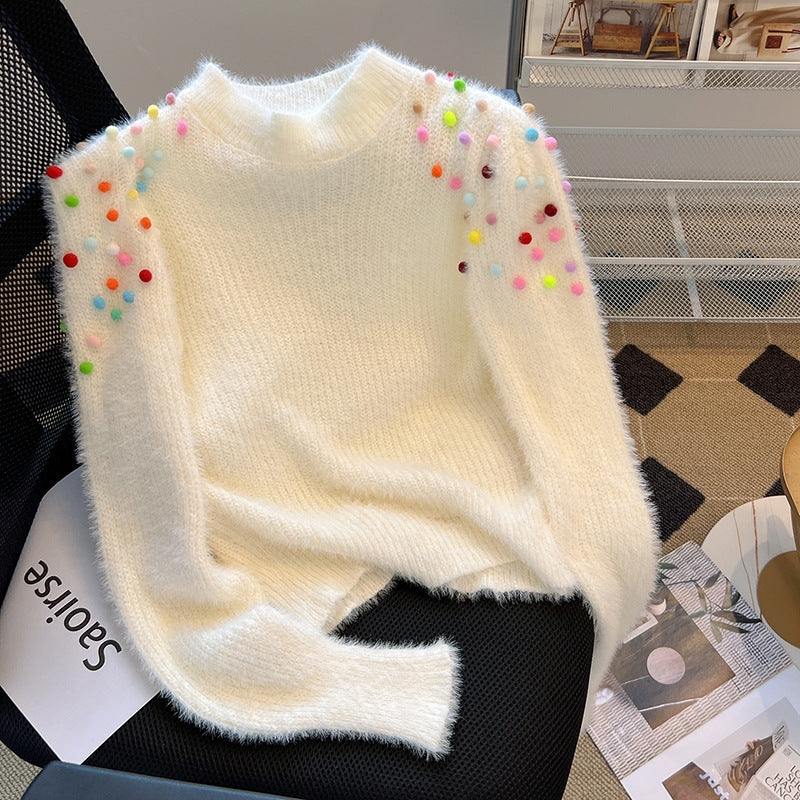 Maglione corto spesso con maniche lunghe in pelliccia di visone donna, stile elegante e caldo, marca Valstrend.