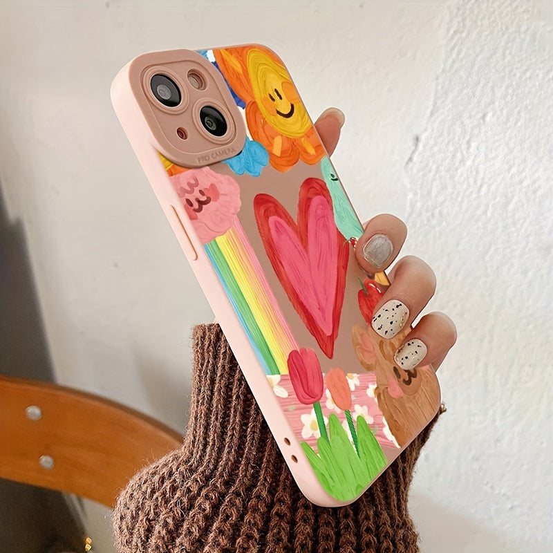 Custodia antiscivolo per iPhone con motivo cuore, fiori, orsetti, arcobaleni, mele e gelati, in rosa, Valstrend shop.