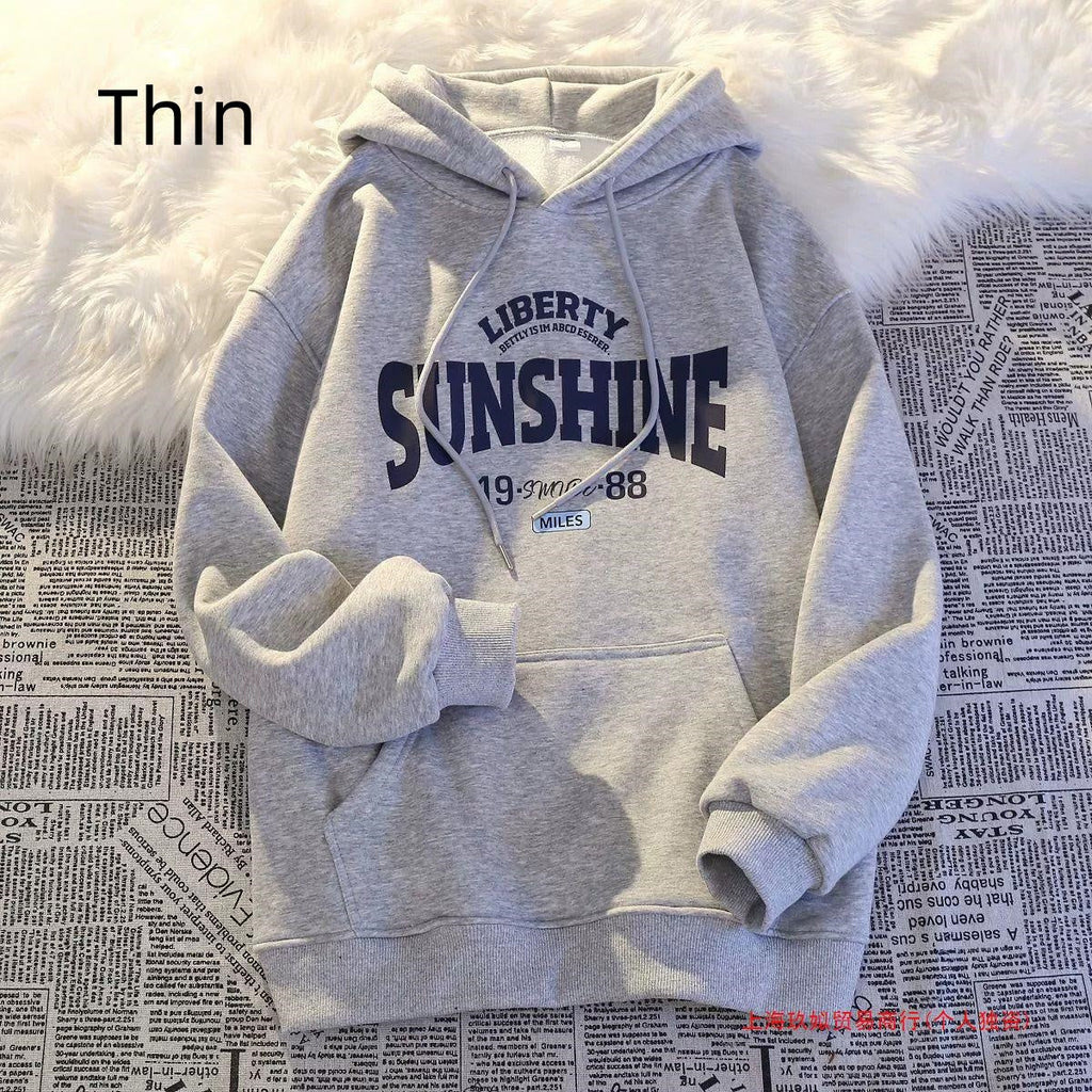 Retro Alphabet Printed Hoodie Fleece Padded Coat