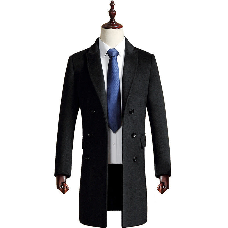 Cappotto in lana da uomo Valstrend, cappotto trench casual e slim di mezza lunghezza, stile business e quotidiano.