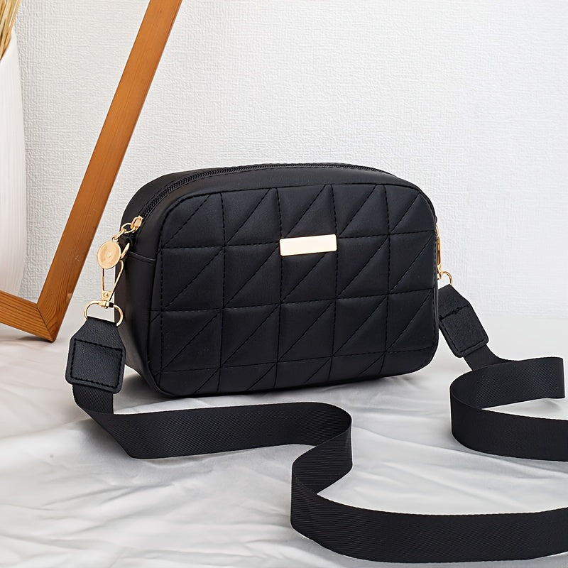 Borsa a tracolla Valstrend in pelle PU a scacchi con tracolla rimovibile, chiusura lampo e fodera in poliestere, ideale per uso quotidiano.
