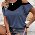 T-shirt a blocchi di colore Valstrend con spalle scoperte e maniche a batwing, abbigliamento femminile casual primavera estate