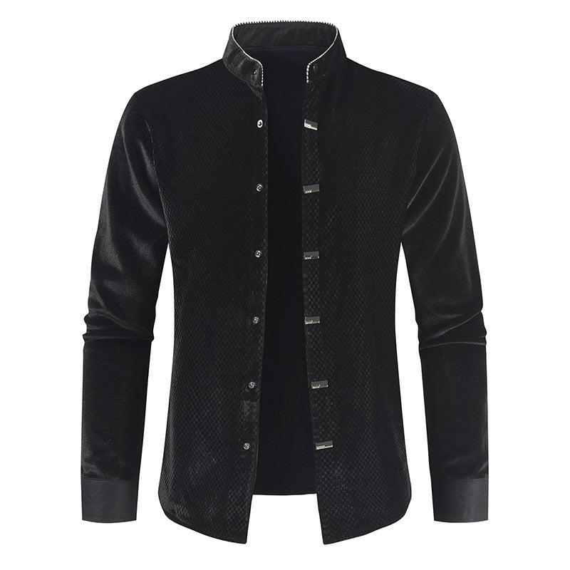 Camicia lunga da uomo in velluto di moda calda e elegante, marca Valstrend, con maniche lunghe e stile sofisticato