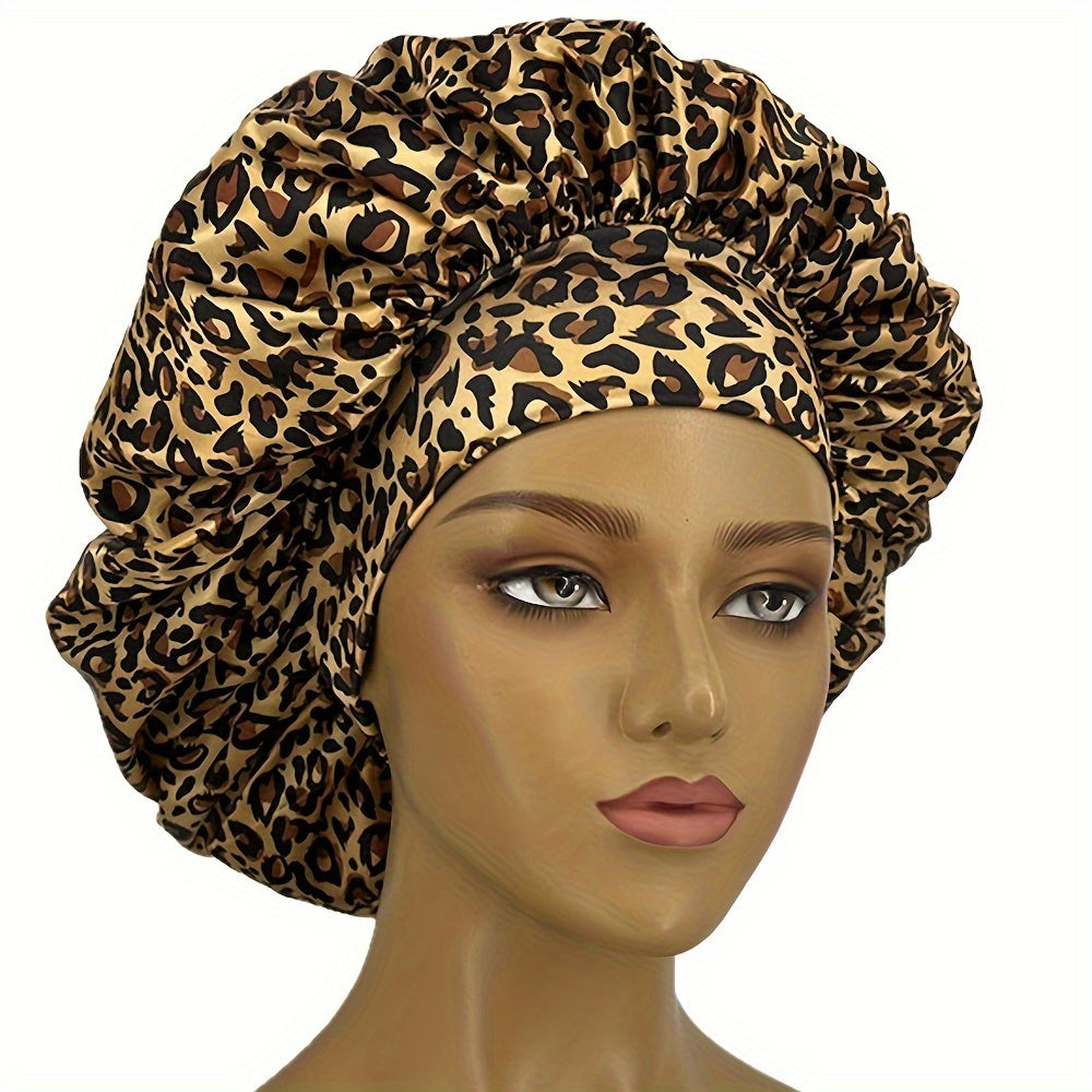 Coppola di seta leopardata Valstrend per donna, morbida, con elastico ampio, ideale per capelli secchi e ricci.