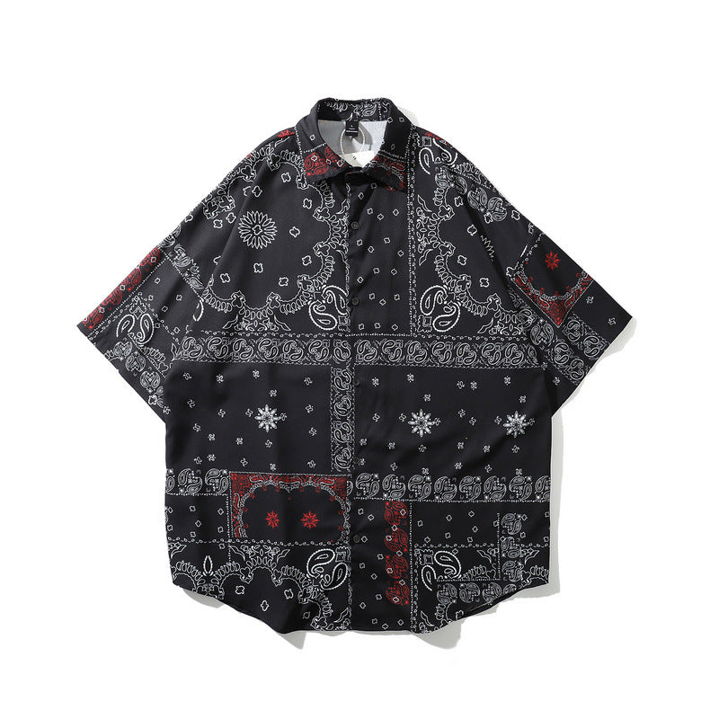 Camicia stile Harajuku Valstrend con stampa fiore di anacardio, moda giapponese, stile colorato e originale, dettaglio visibile in foto