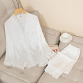 Completo pantaloni e top in seta Thin Ice Silk di Valstrend, tuta home wear a manica lunga in tessuto leggero e morbido.
