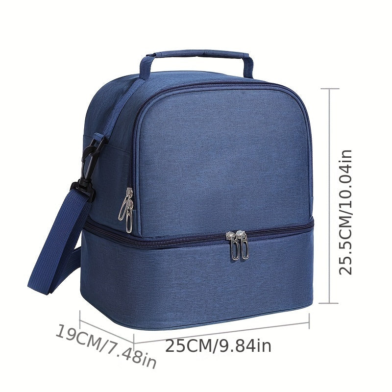 Pure Color Insulation Bag With Zipper Closure, Large Capacity Reusable Picnic Tote Bag, Waterproof & Anti-Dirty, Polyester Lunch Box For Students And Office Workers