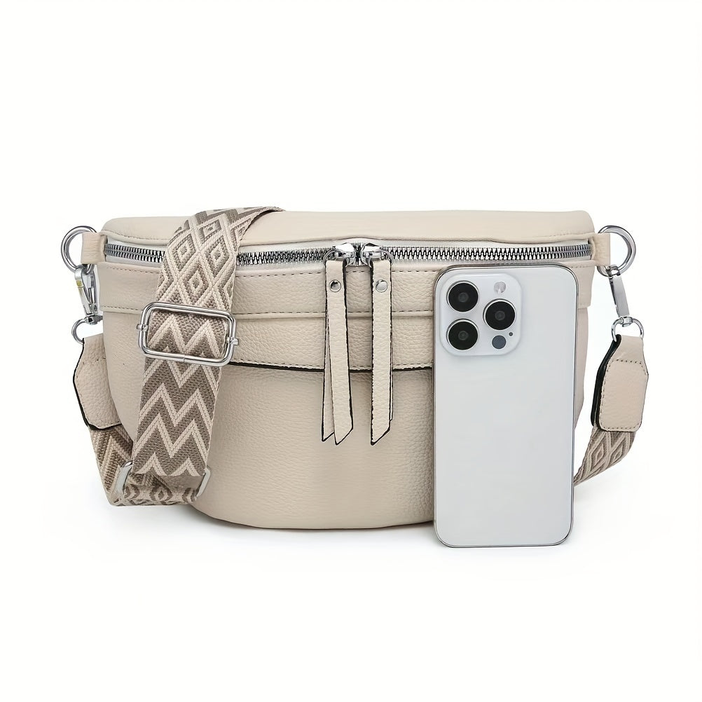 Borsa a tracolla in pelle morbida Valstrend con tracolla a chevron, chiusura a zip e portapouch vegano, ideale per uso quotidiano