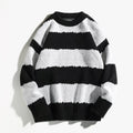 Maglione da uomo Valstrend invernale a maniche lunghe con collo rotondo e righe a contrasto di colore, stile caldo e casual.