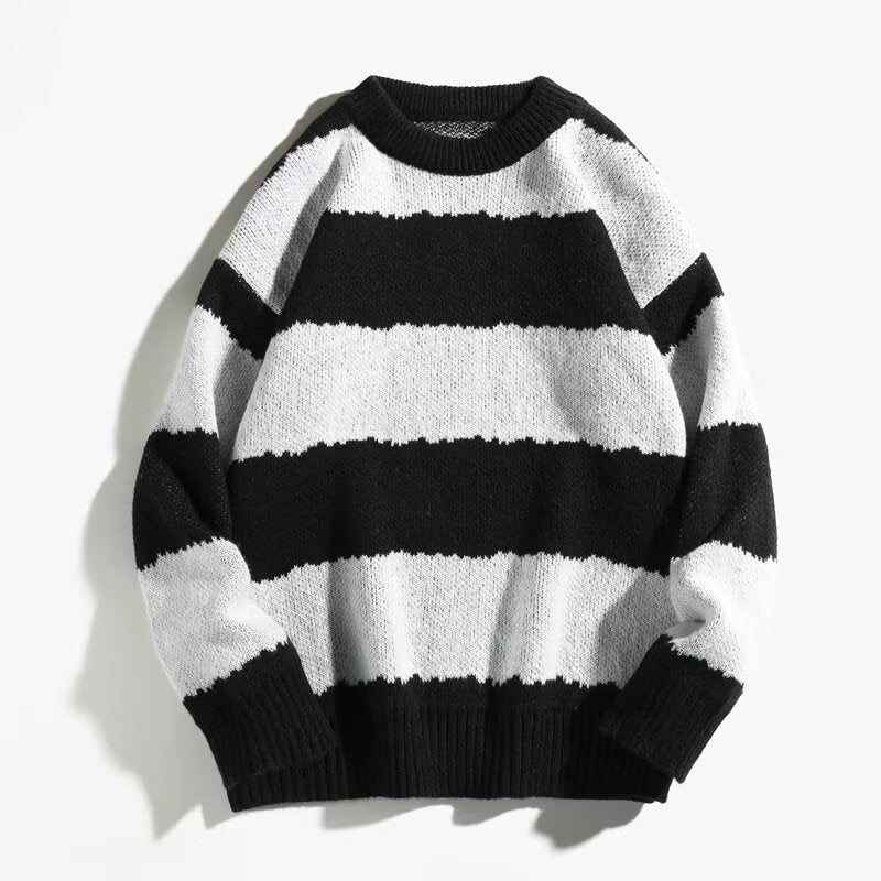 Maglione da uomo Valstrend invernale a maniche lunghe con collo rotondo e righe a contrasto di colore, stile caldo e casual.