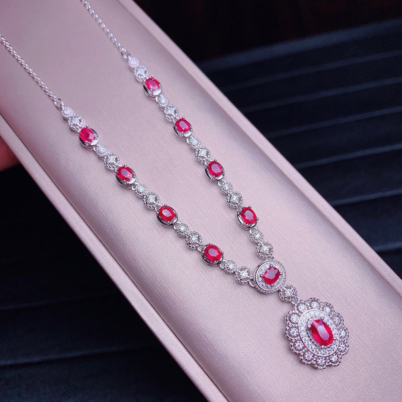 Luxury Full Diamond Simulation Ruby Fashion Short Necklace