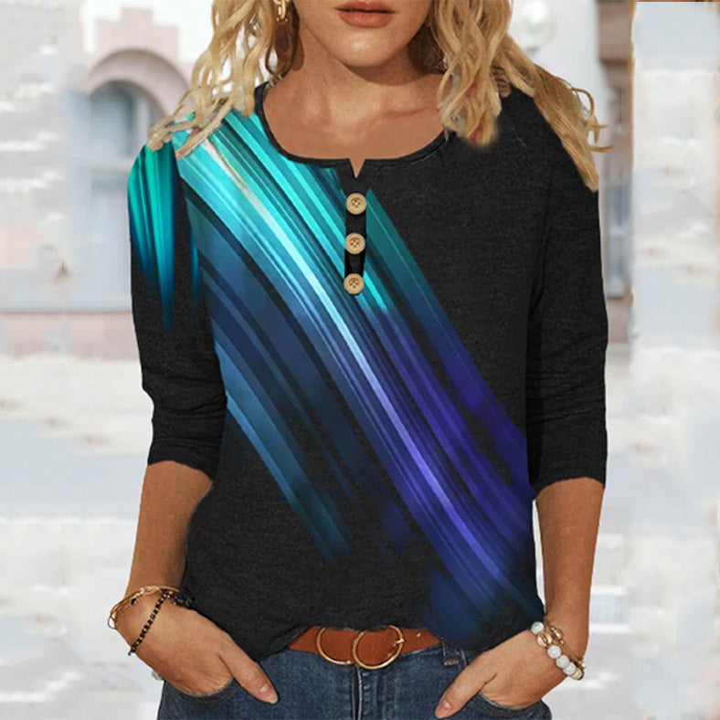 Maglione retrò con collo a V, stampa floreale geometrica e bottoni, a maniche lunghe, marca Valstrend Shop