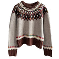 Maglione casual retrò in jacquard per donna, vestibilità ampia e comoda, stile rilassato e alla moda di Valstrend shop.