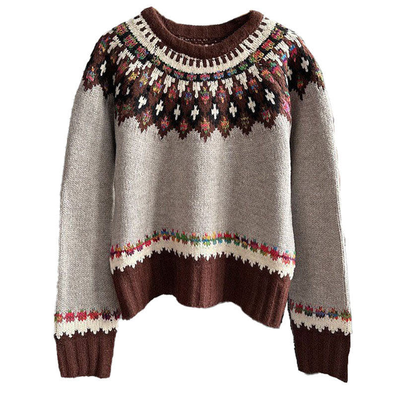 Maglione casual retrò in jacquard per donna, vestibilità ampia e comoda, stile rilassato e alla moda di Valstrend shop.