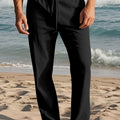 Pantaloni casual in lino con coulisse da uomo, gamba dritta, traspiranti e flessibili, colore solido per primavera e autunno.