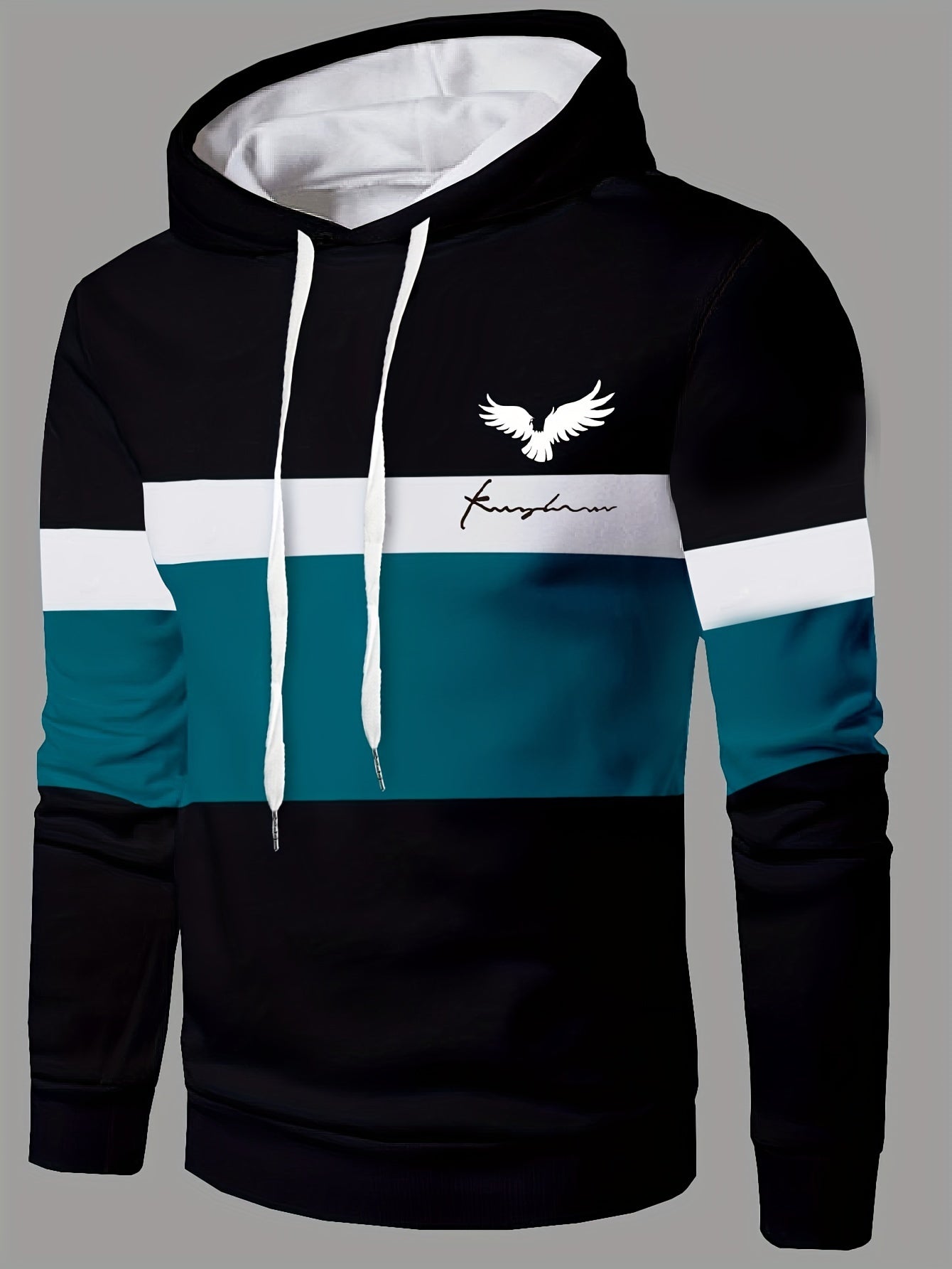Felpa con cappuccio da uomo Valstrend, grafica con lettere e blocchi di colori, tessuto elasticizzato in poliestere e spandex, vestibilità slim.