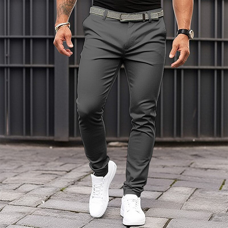 Pantaloni slim da uomo Valstrend, casual da ufficio con tasche, colore unito e zip, vestibilità aderente e stile elegante