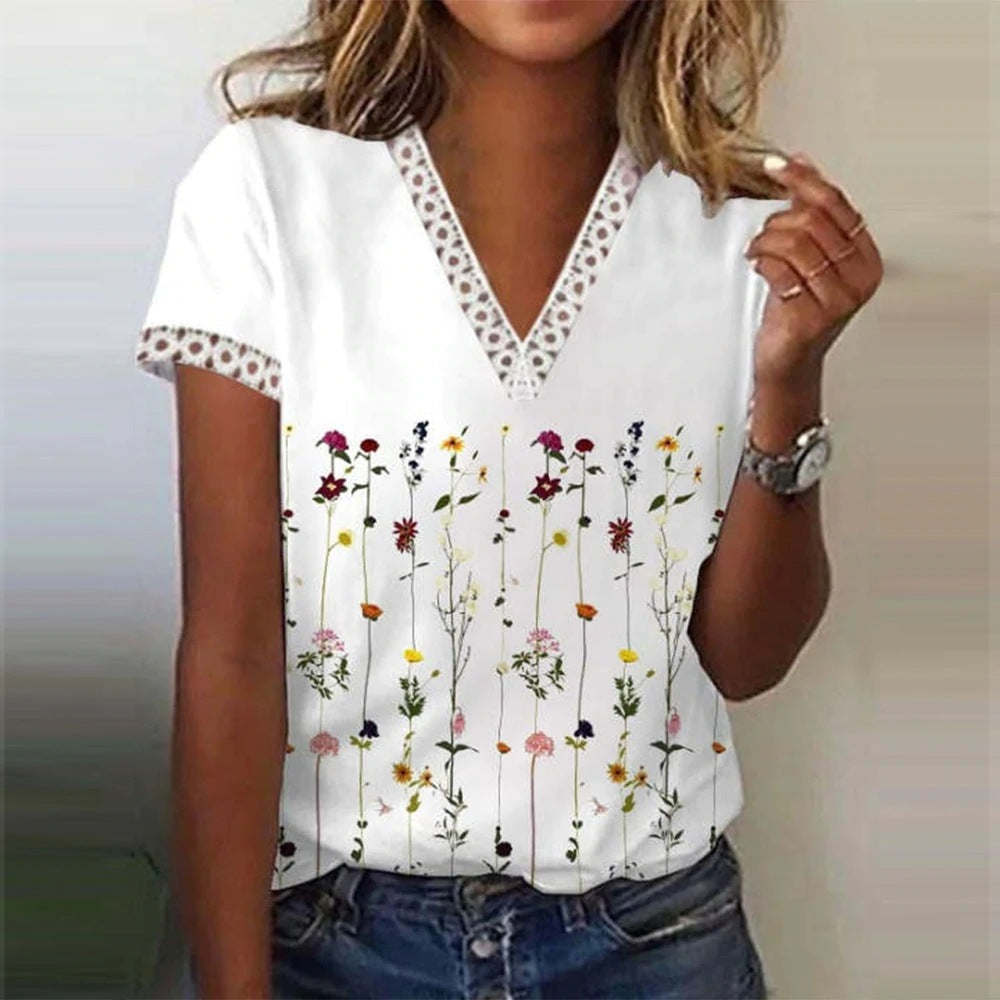 Top donna Valstrend a maniche corte con scollo a V, stile alla moda e tessuto leggero, ideale per look casual e chic.