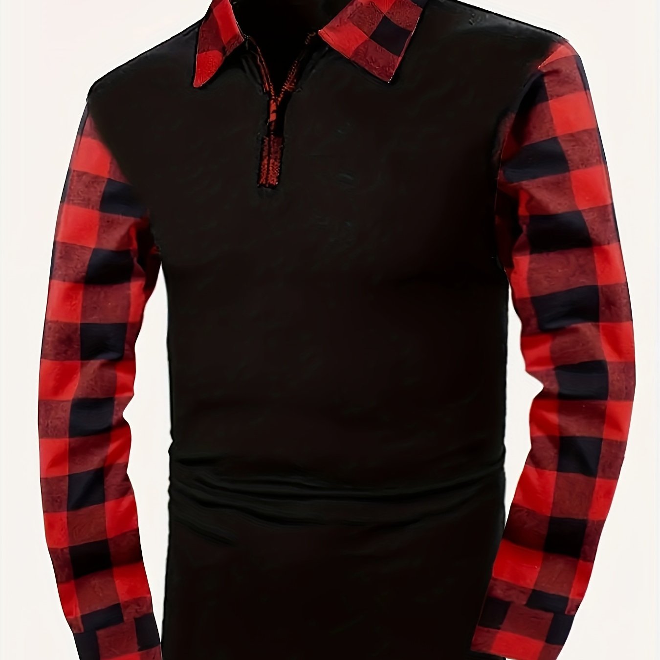 Men's Casual Retro Plaid Lapel 1/4 Zipper Long Sleeve Shirt For Business