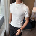 Men's Solid Color Striped Slim Lapel Polyester T-shirt