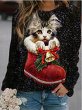 Maglione casual a maniche lunghe con collo rotondo, stampa 3D autunnale e invernale, donna, Valstrend.
